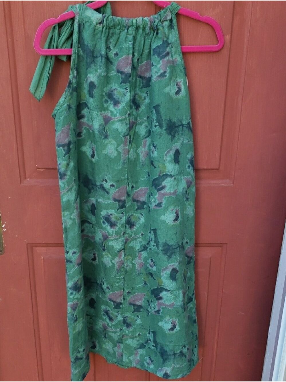 100% Linen Made In Italy Green Floral Halter Tie-Shoulder Maxi Dress - Picture 5 of 6